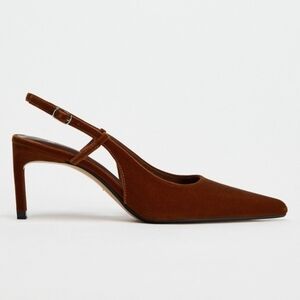Zara Velvet Brown Slingback Heels - Size 10